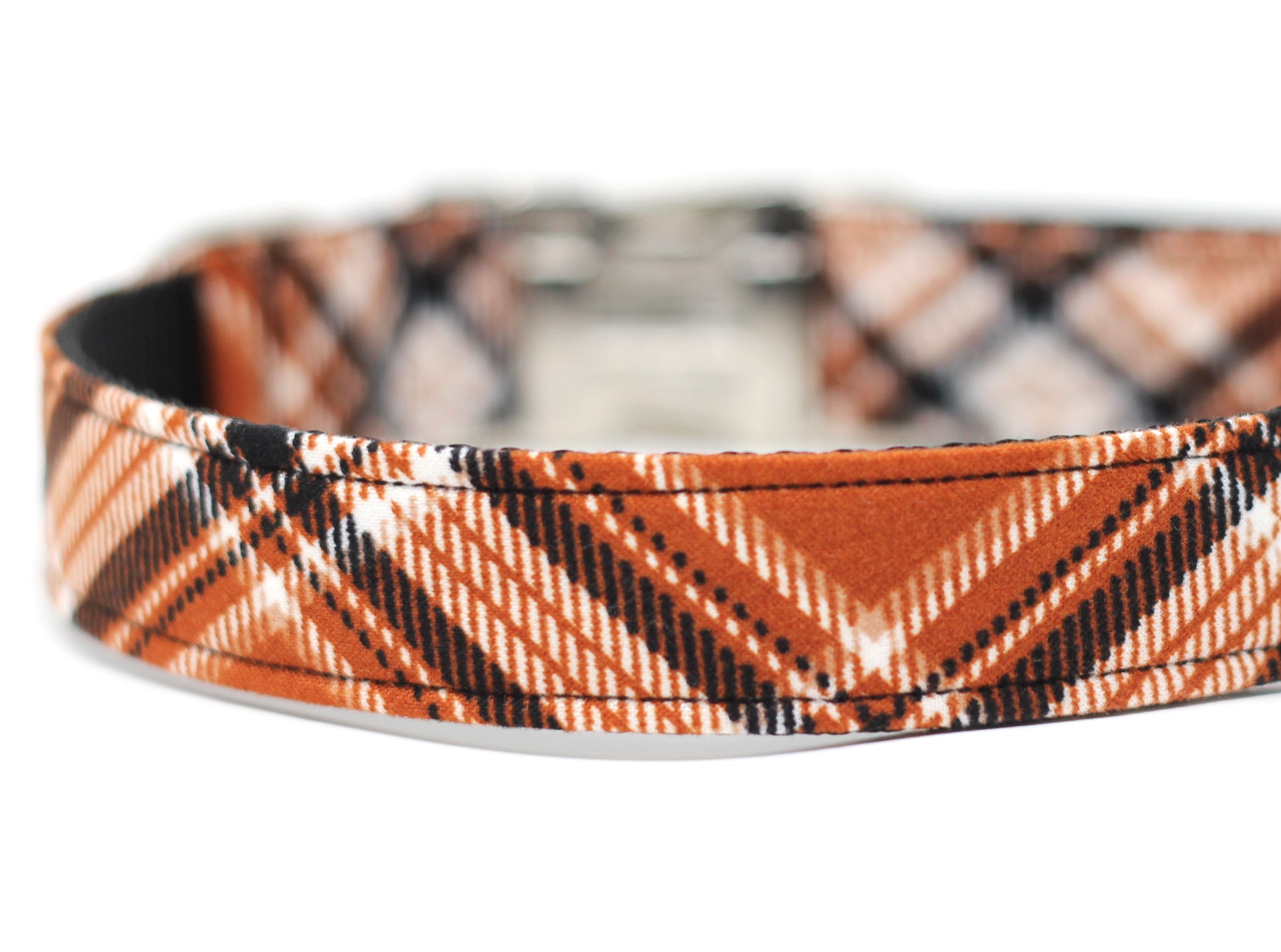 1.5 wide Black & Tan Plaid adjustable dog collar, extra large